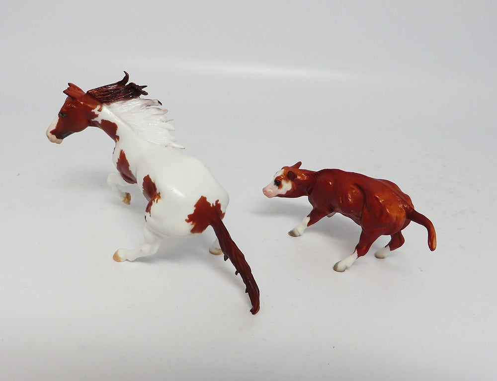 RUBY AND CASH-OOAK CHESNUT PAINT CUTTER AND CALF MODEL HORSE 7/24/17