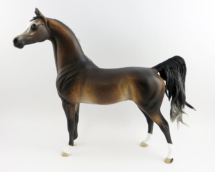 THE CHOCOLATIER-OOAK DAPPLE CHOCOLATE BAY GOING GREY ARABIAN MODEL HORSE BY SHERYL LEISURE 3/3