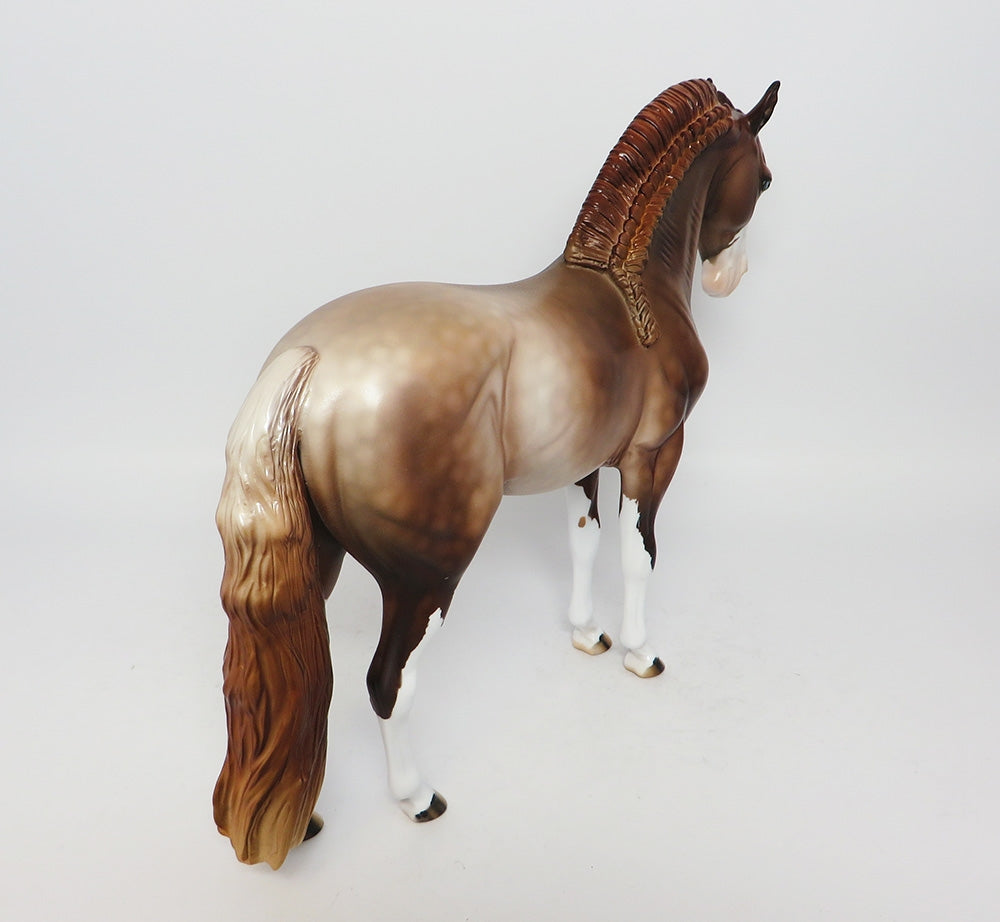 HEDGECLIFF-OOAK DAPPLE CHESTNUT PAINT ANDALUSIAN MODEL HORSE BY DAWN QUICK 8/2/17