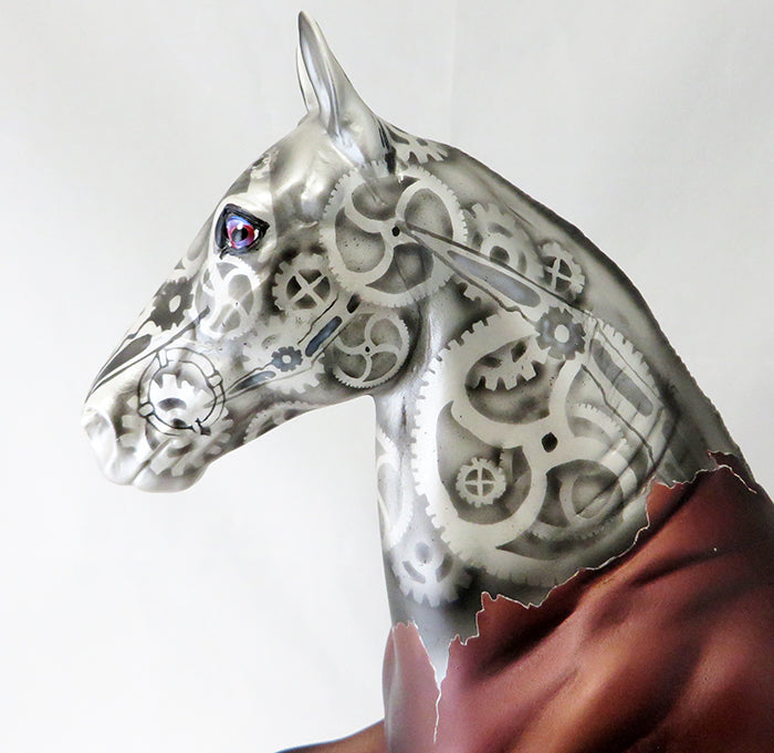 FIFTH GEAR-OOAK BAY STEAM PUNK TROTTING DRAFTER MODEL HORSE BY DAWN QUICK 9/22