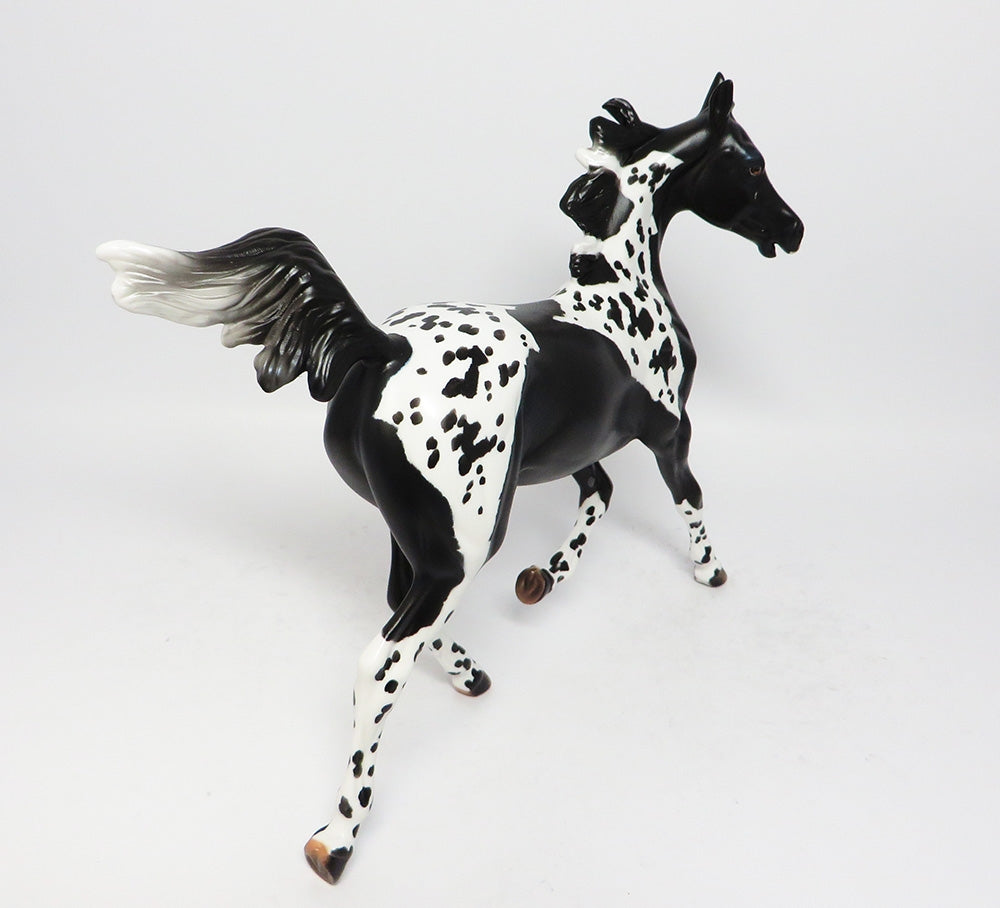 CAT TRACKS-OOAK BLACK TOBIANO W/ EXTREME CAT TRACKS ARABIAN YEARLING MODEL HORSE JT 8/15/17