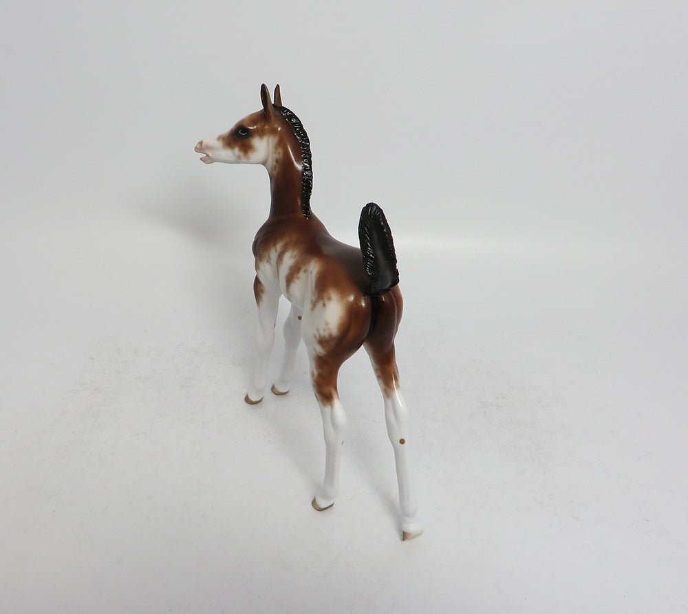 SWANSON-OOAK BAY SABINO ARABIAN FOAL MODEL HORSE WITH A TURNED HEAD &amp; COCKED LEG BY SHERYL LEISURE 03/23/18