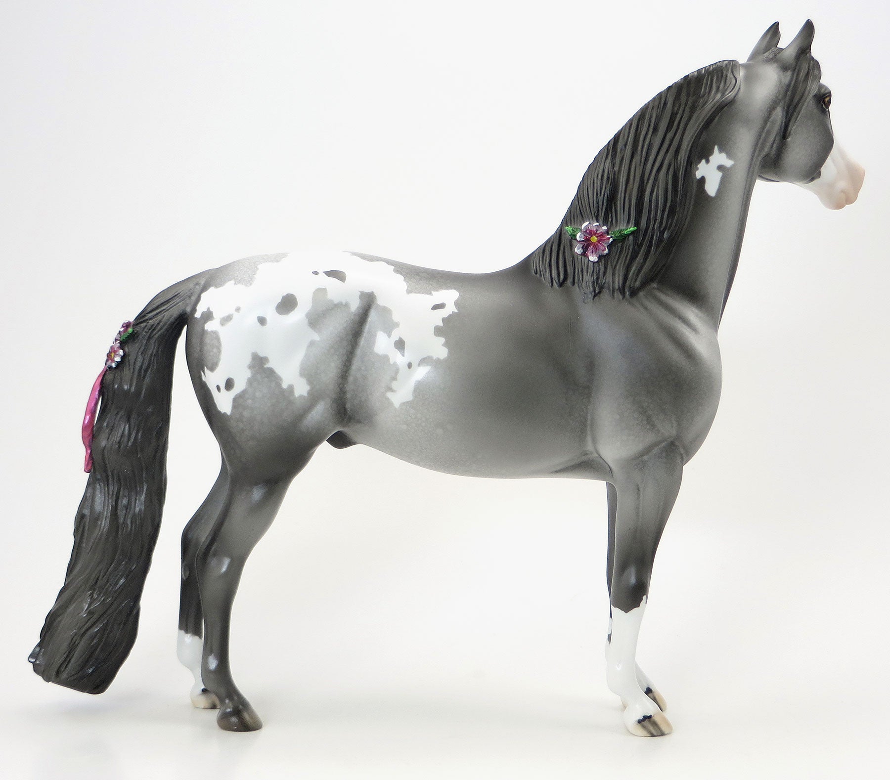 RAINBOW FISH - OOAK Grey Appaloosa Morgan with Pink Ribbons &amp; Flowers - 6/19