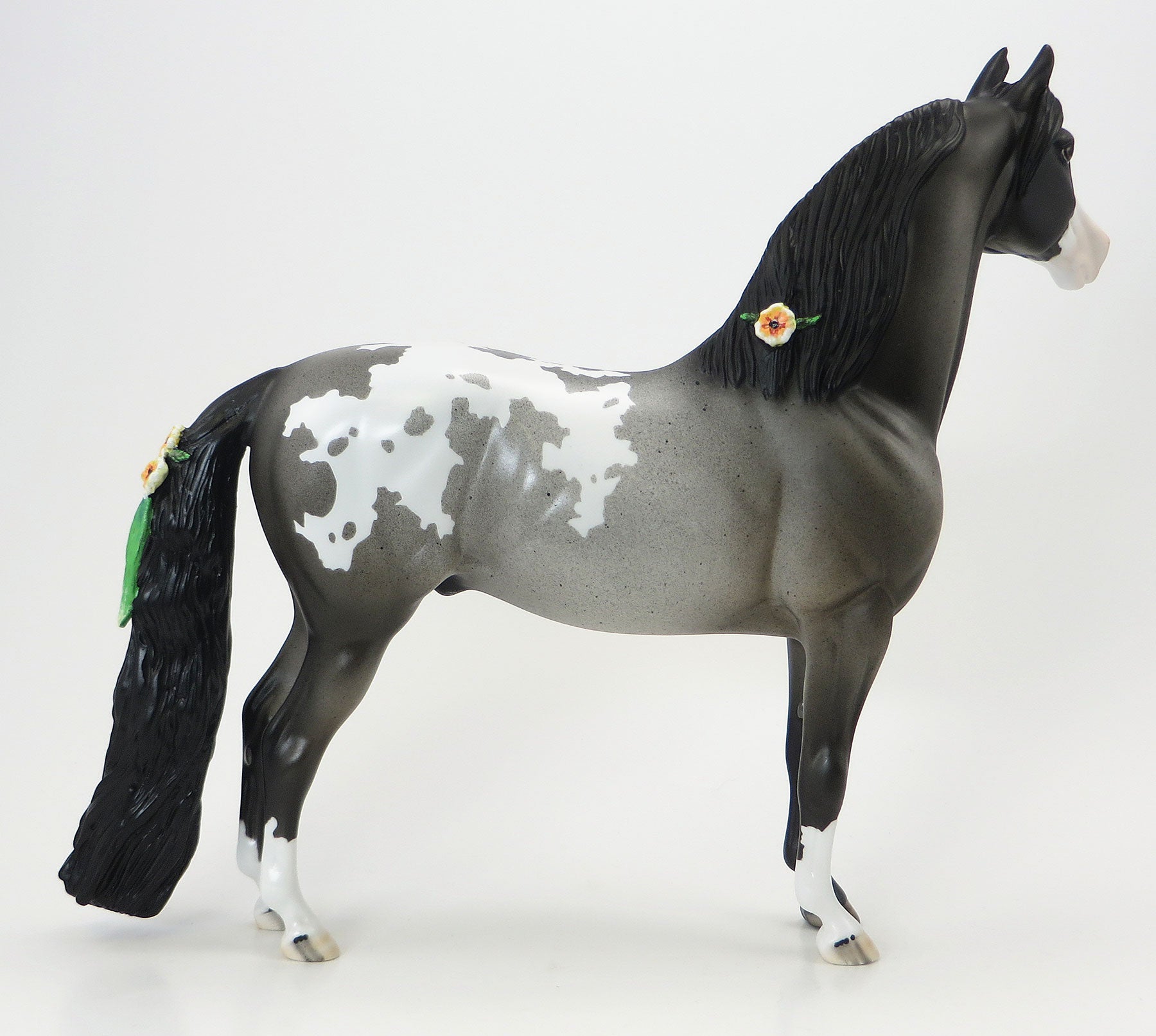 IF YOU GIVE A MOUSE A COOKIE- OOAK Blue Roan Appy Morgan Model Horse with Green Ribbons &amp; Flowers - 6/19