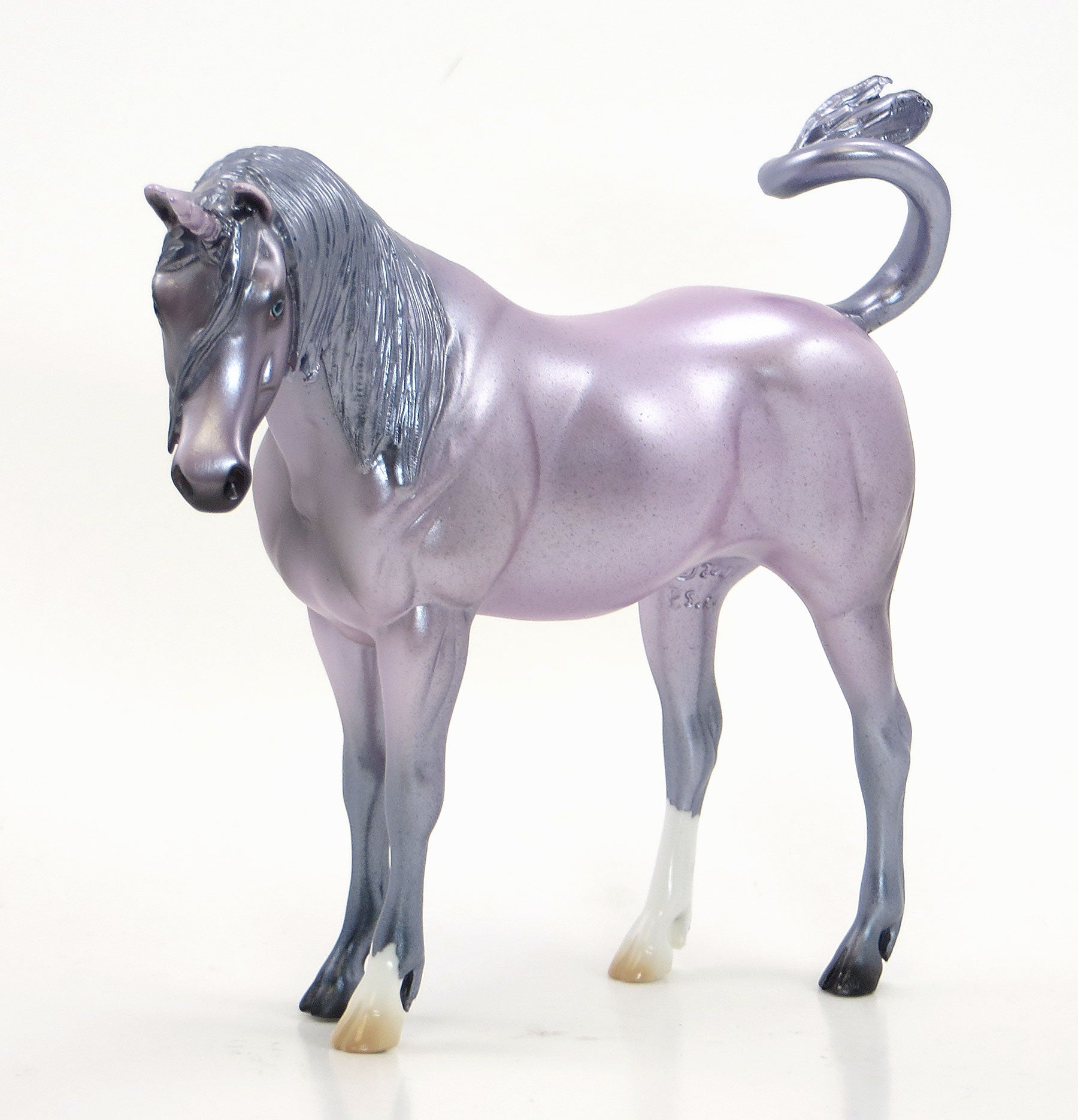 THE BEARDED LADY - OOAK Grey &amp; Lavender Unicorn Pebble Model Horse - 6/15