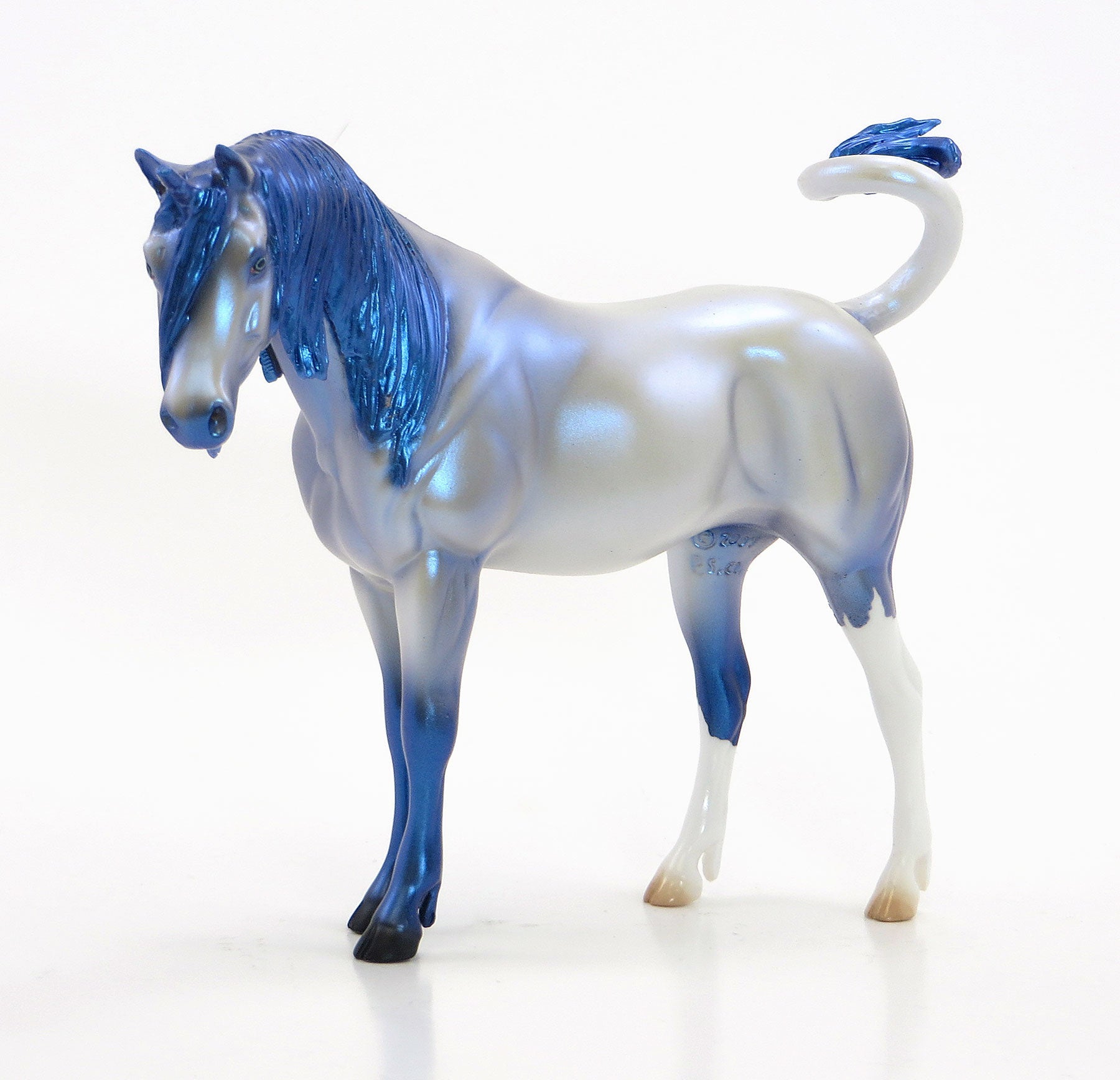 FREAK SHOW - OOAK Grey &amp; Blue Unicorn Pebble Model Horse - 6/15