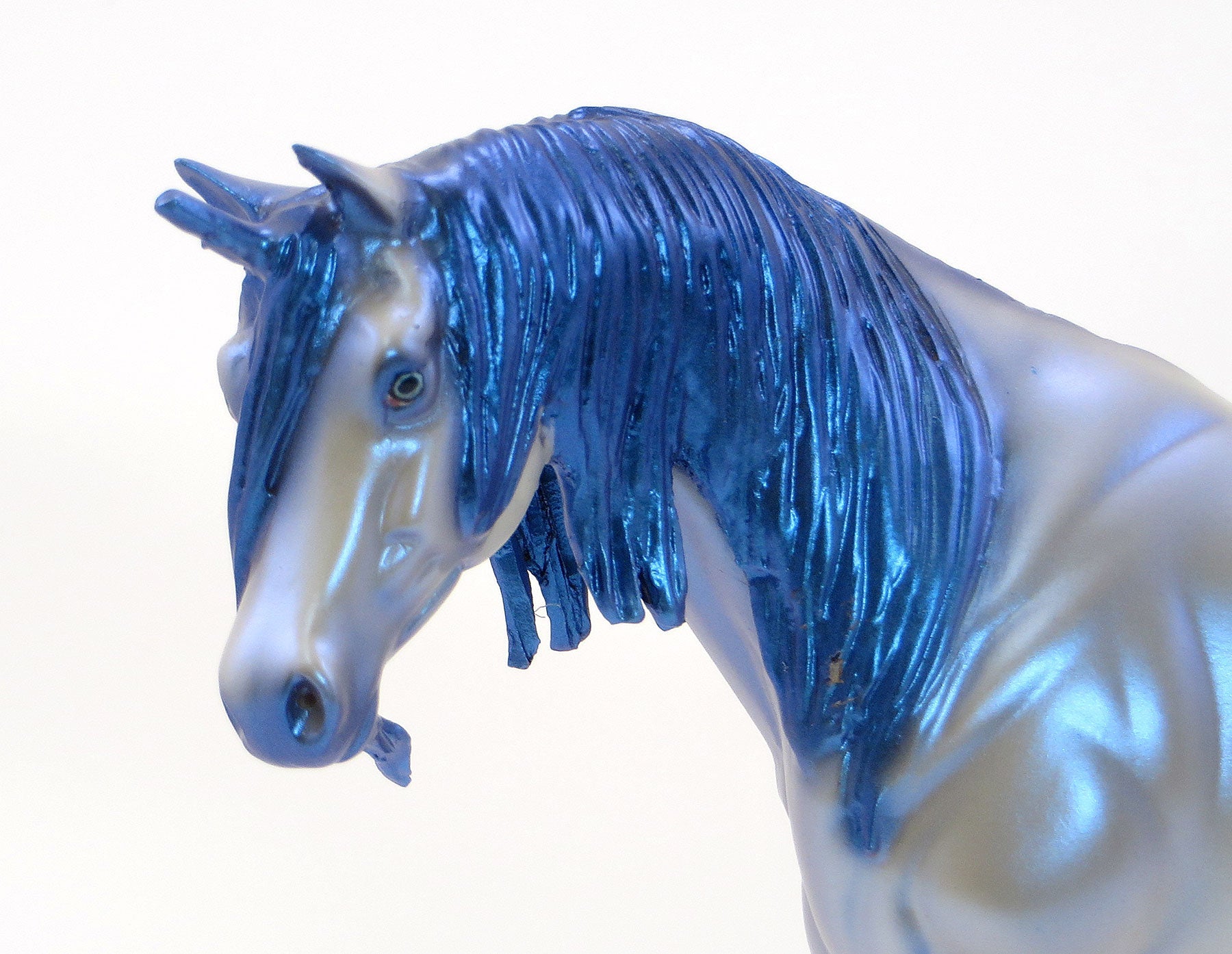 FREAK SHOW - OOAK Grey &amp; Blue Unicorn Pebble Model Horse - 6/15