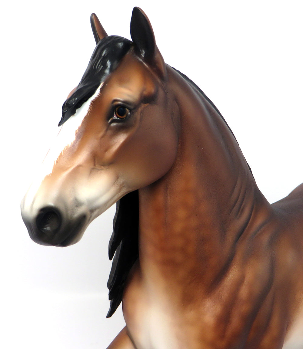 HOT CAPPUCCINO-OOAK BAY PANGARE TROTTING DRAFTER GELDING MODEL HORSE BY SHERYL LEISURE 03/16/17