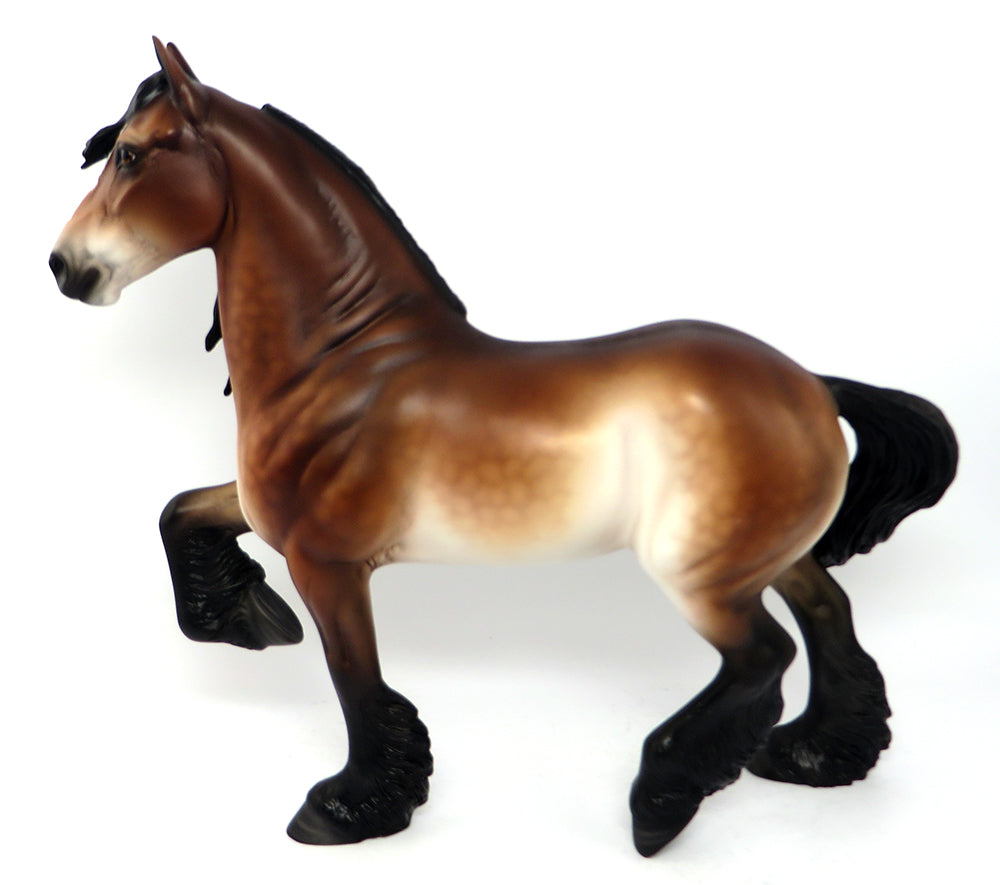 HOT CAPPUCCINO-OOAK BAY PANGARE TROTTING DRAFTER GELDING MODEL HORSE BY SHERYL LEISURE 03/16/17