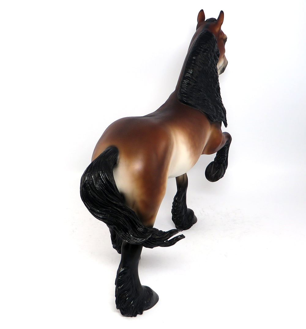 HOT CAPPUCCINO-OOAK BAY PANGARE TROTTING DRAFTER GELDING MODEL HORSE BY SHERYL LEISURE 03/16/17