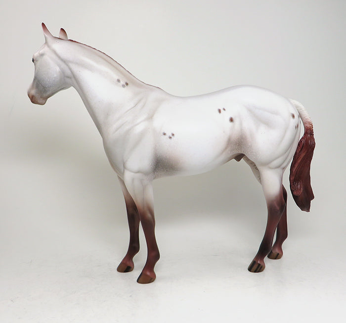 LIL&#39; RED CORVETTE-OOAK CHESTNUT APPALOOSA BRAIDED MANE AND TAIL ISH MODEL HORSE 4/22