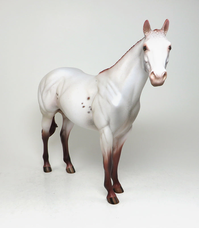 LIL&#39; RED CORVETTE-OOAK CHESTNUT APPALOOSA BRAIDED MANE AND TAIL ISH MODEL HORSE 4/22