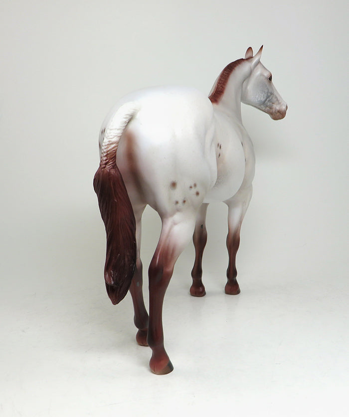 LIL&#39; RED CORVETTE-OOAK CHESTNUT APPALOOSA BRAIDED MANE AND TAIL ISH MODEL HORSE 4/22