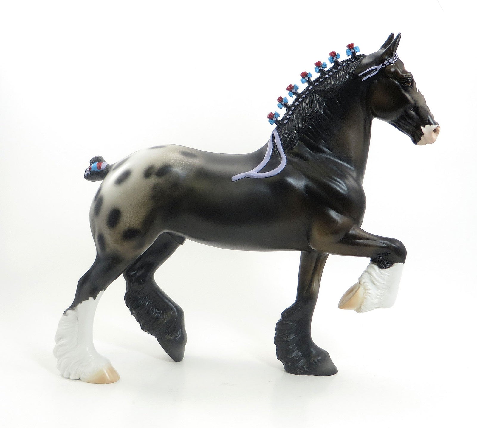 ABELENE - OOAK Black Blanketed Appaloosa Trotting Drafter Model Horse Gelding with Ribbons & Bows - 7/23
