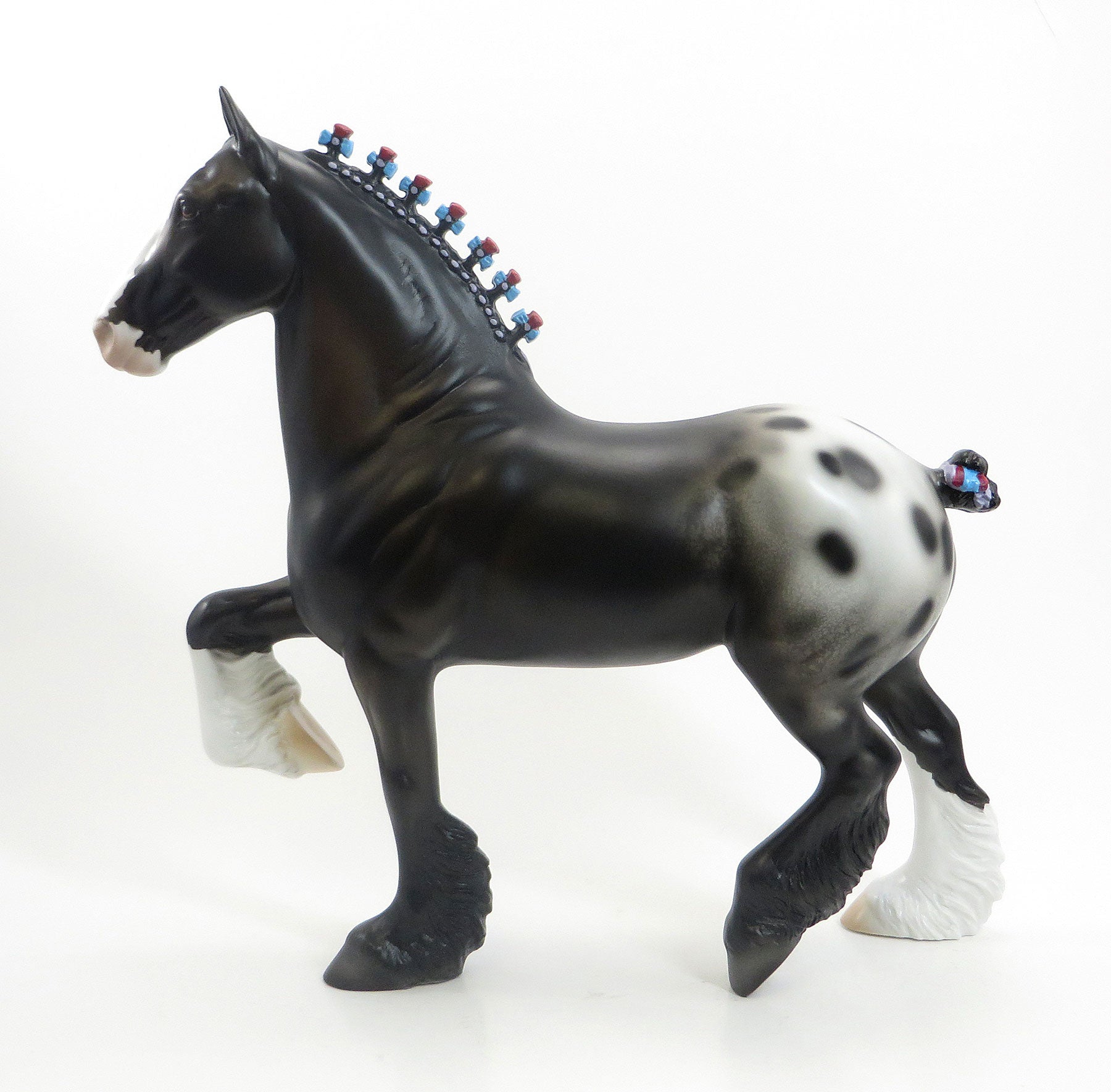 ABELENE - OOAK Black Blanketed Appaloosa Trotting Drafter Model Horse Gelding with Ribbons &amp; Bows - 7/23