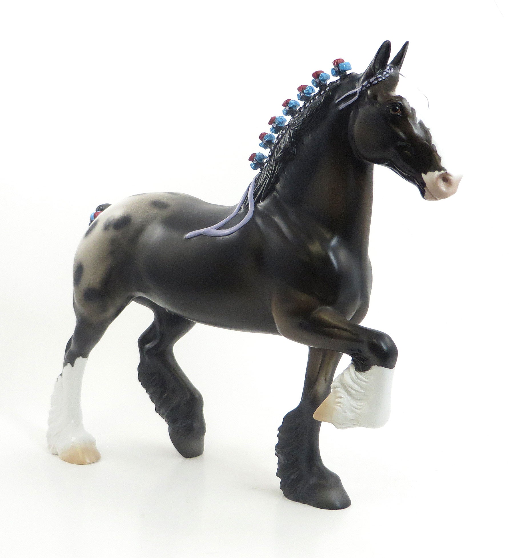 ABELENE - OOAK Black Blanketed Appaloosa Trotting Drafter Model Horse Gelding with Ribbons &amp; Bows - 7/23