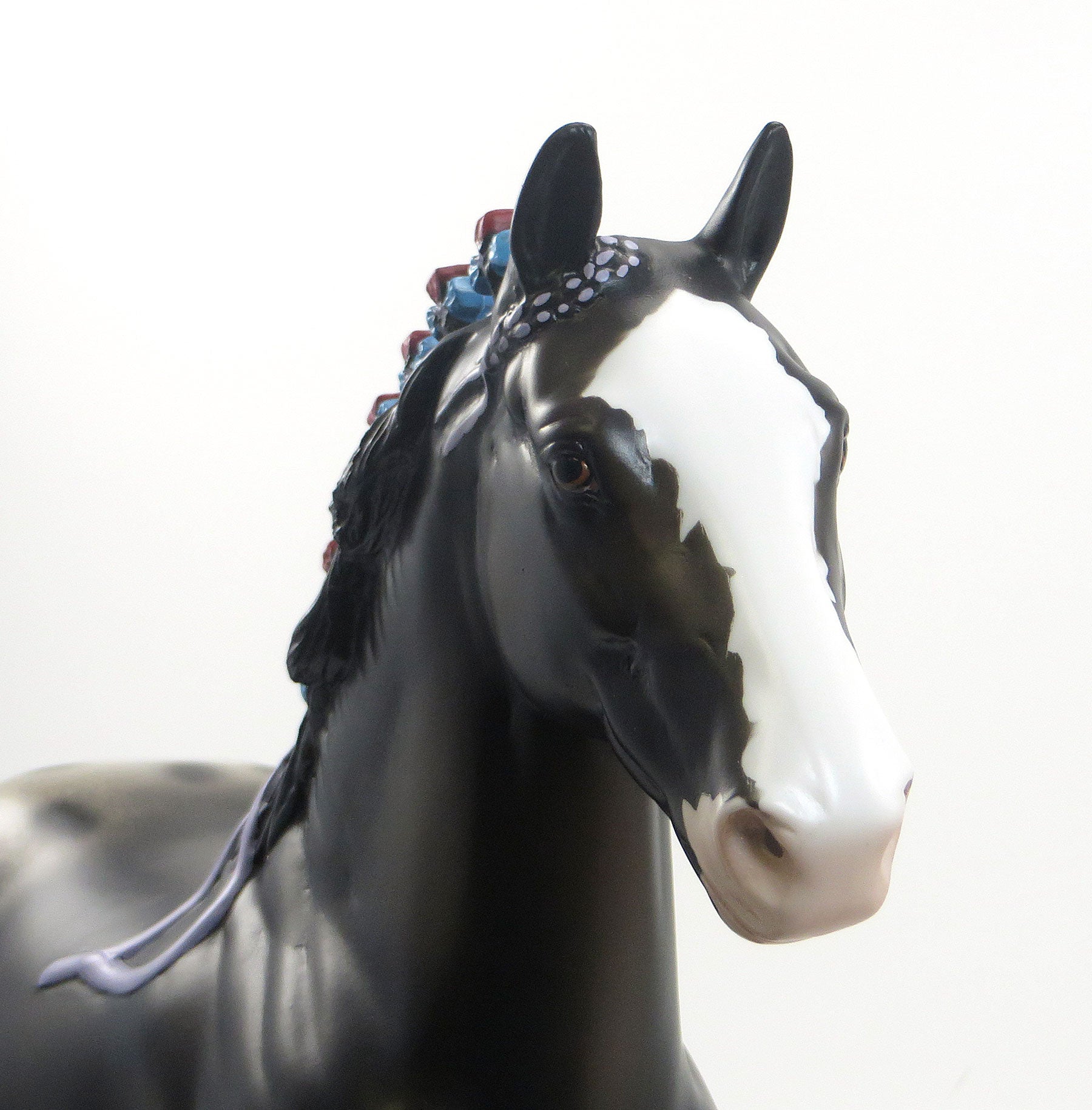 ABELENE - OOAK Black Blanketed Appaloosa Trotting Drafter Model Horse Gelding with Ribbons &amp; Bows - 7/23