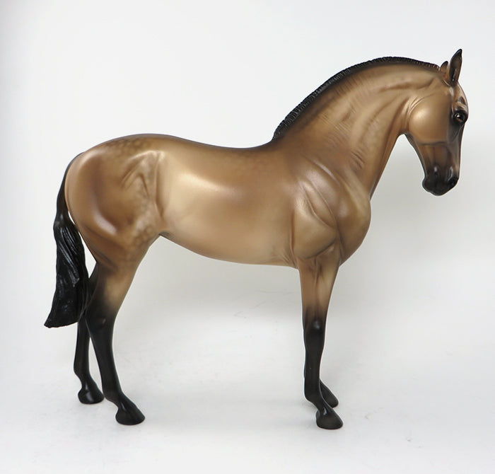 DAMA DE ORO-OOAK BUCKSKIN SHAVED TAIL MARE ANDALUSIAN MODEL HORSE 5/20