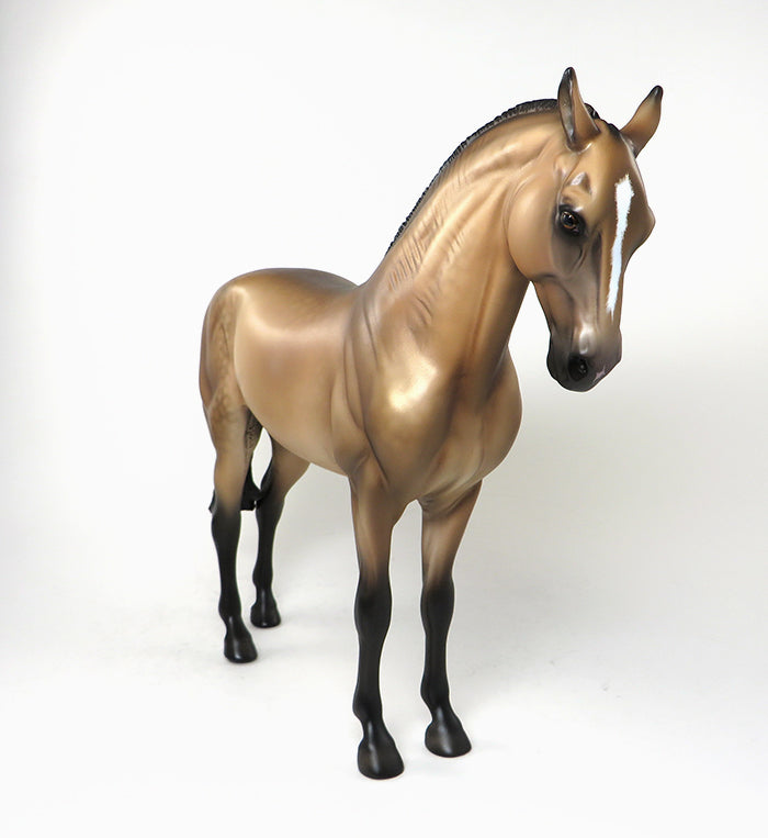 DAMA DE ORO-OOAK BUCKSKIN SHAVED TAIL MARE ANDALUSIAN MODEL HORSE 5/20