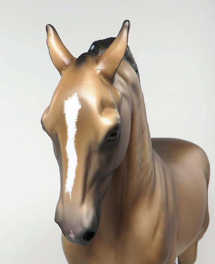 DAMA DE ORO-OOAK BUCKSKIN SHAVED TAIL MARE ANDALUSIAN MODEL HORSE 5/20