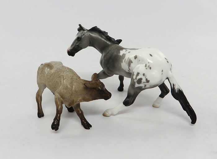 LUCY &amp; CHARLIE BROWN- APPALOOSA CUTTER AND RED CALF 8/10