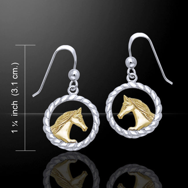 Friesian Horse in Rope Braid Silver & Gold Earrings 