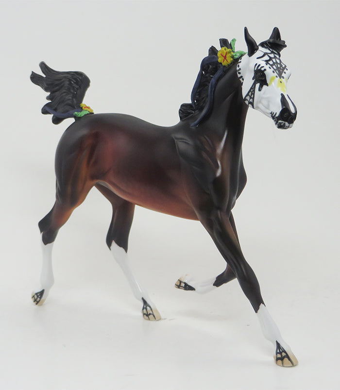 La Telarana - OOAK Bay Stock Horse Sugar Skull Mare with Flowers &amp; Ribbons - 9/17