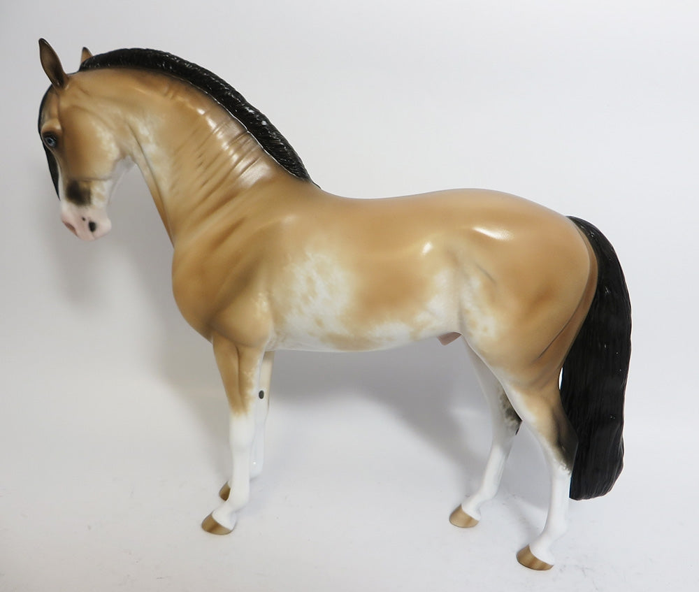 PARCHESI-OOAK BUCKSKIN SABINO ANDALUSIAN MODEL HORSE BY SHERYL LEISURE WHS 17