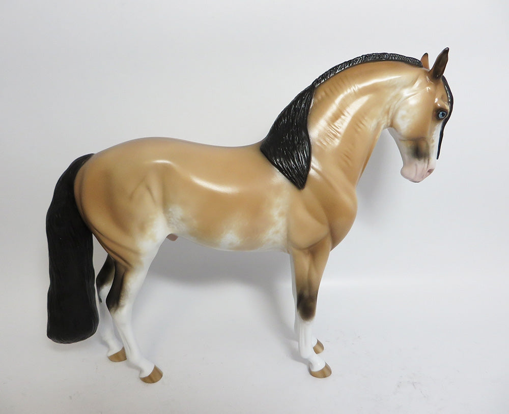 PARCHESI-OOAK BUCKSKIN SABINO ANDALUSIAN MODEL HORSE BY SHERYL LEISURE WHS 17