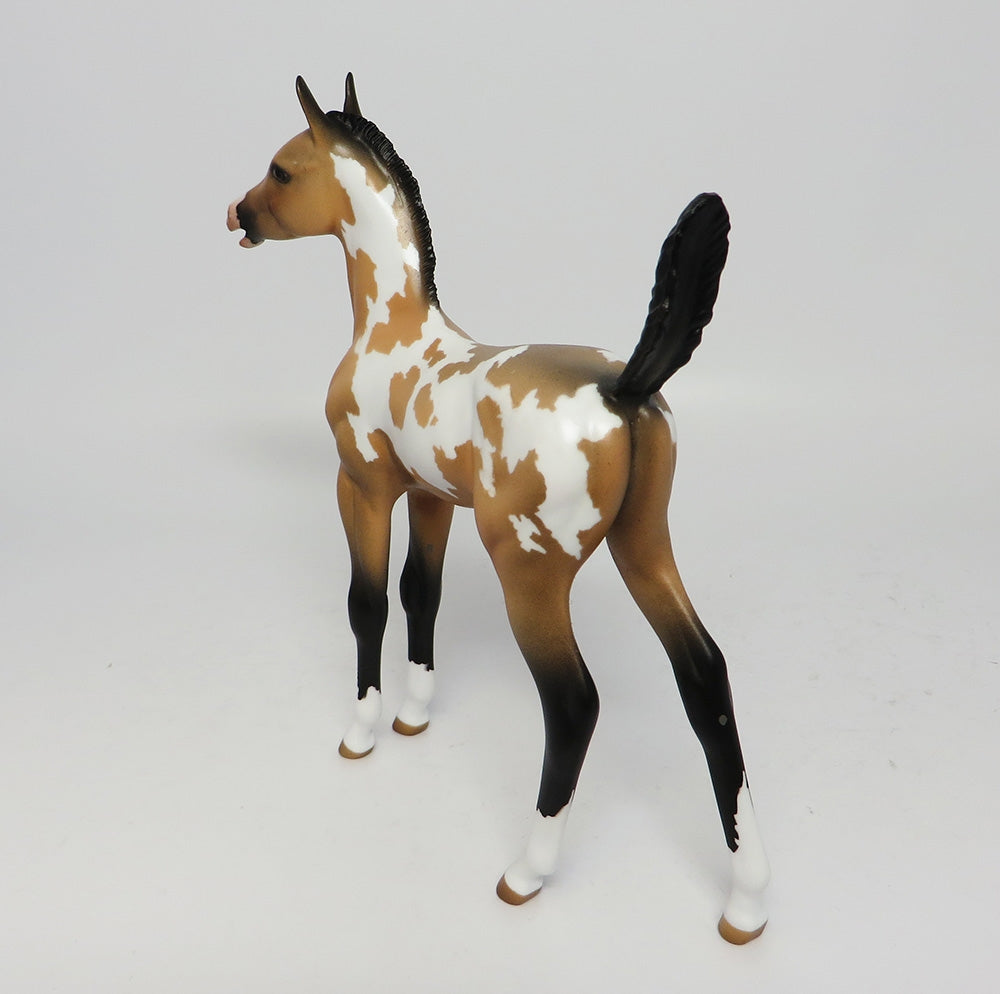 SCOTTS BLUFF-OOAK BUCKSKIN PINTO MODEL HORSE EQ 2017
