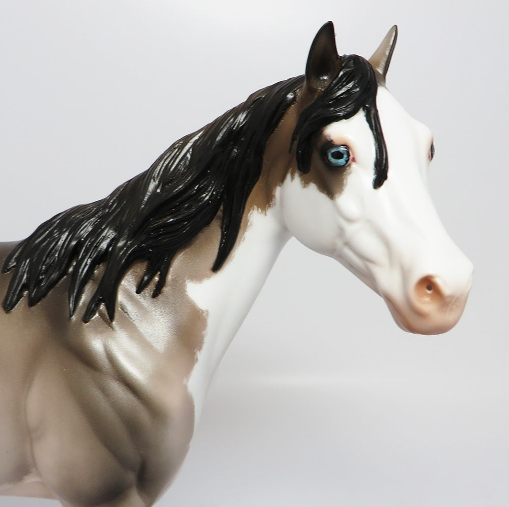 SMOKEY MOUNTAIN- OOAK  ETCHED GRULLA PINTO ISH MODEL HORSE EQ 2017