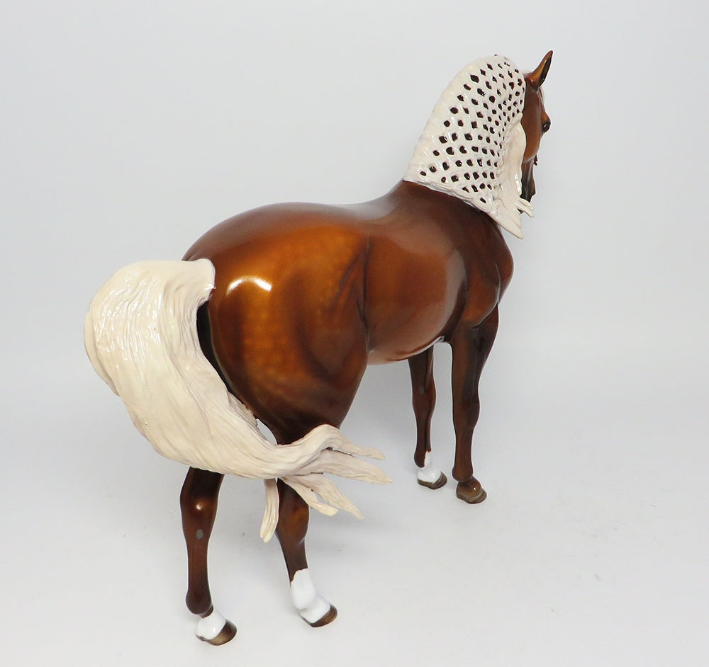 SUMTER-OOAK DAPPLE CHESTNUT CUSTOM LONG BRAIDED MANE WITH FLOWING TAIL MODEL HORSE EQ 2017