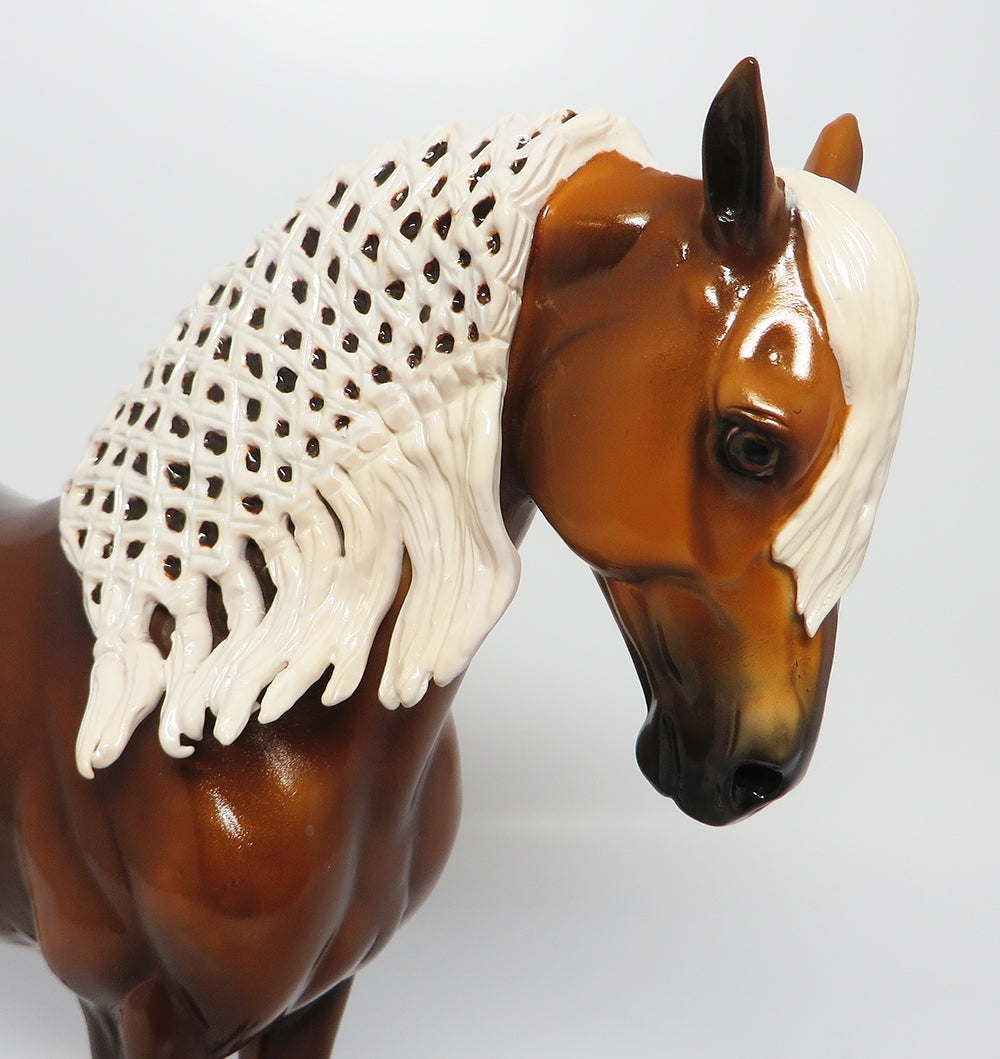 SUMTER-OOAK DAPPLE CHESTNUT CUSTOM LONG BRAIDED MANE WITH FLOWING TAIL MODEL HORSE EQ 2017