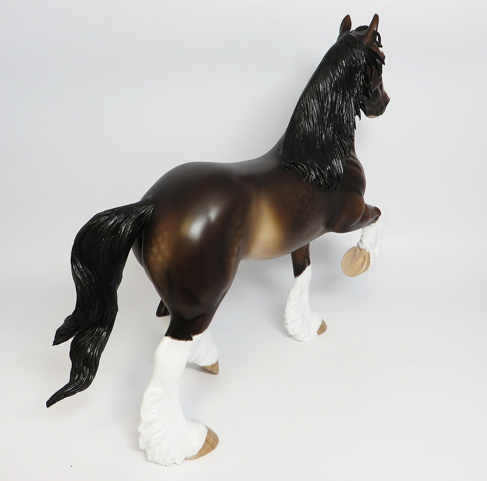 TONKA-OOAK DAPPLE BROWN BAY TROTTING DRAFTER MODEL HORSE QHC 2017