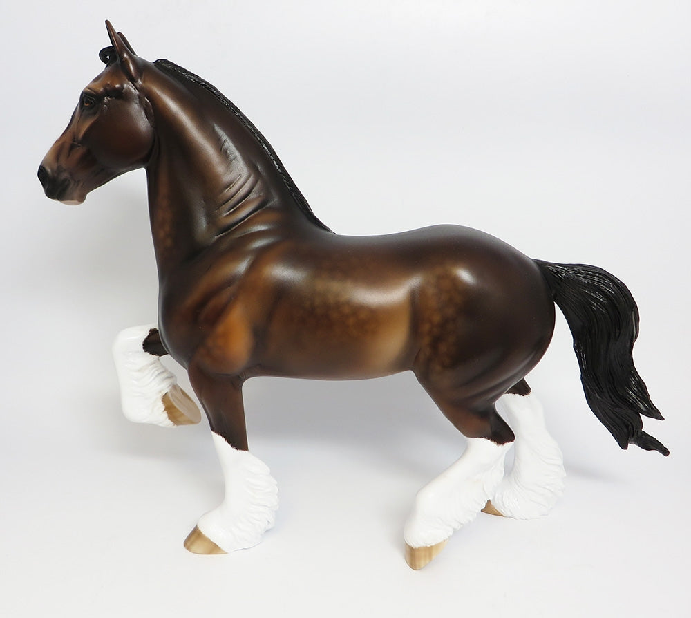 TONKA-OOAK DAPPLE BROWN BAY TROTTING DRAFTER MODEL HORSE QHC 2017