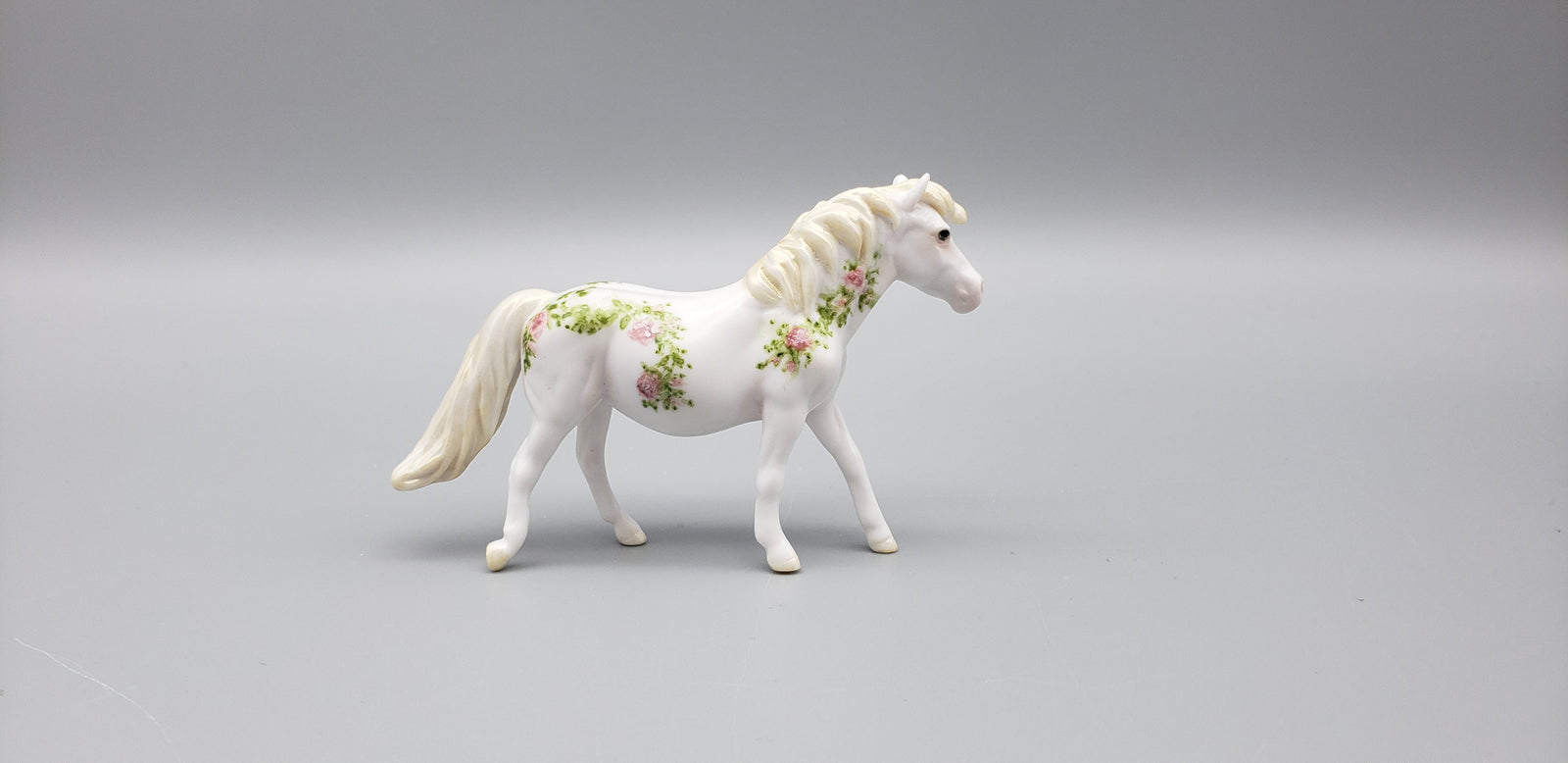 Ramblen Rose OOAK White with Handpainted Rose Deco Pony Chip By Andrea Thomason EQ23