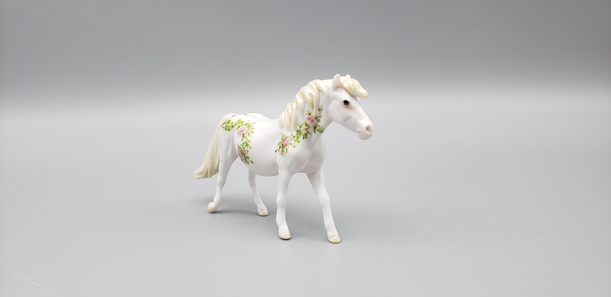 Ramblen Rose OOAK White with Handpainted Rose Deco Pony Chip By Andrea Thomason EQ23