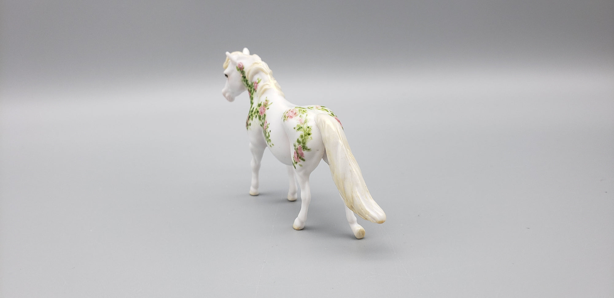 Ramblen Rose OOAK White with Handpainted Rose Deco Pony Chip By Andrea Thomason EQ23