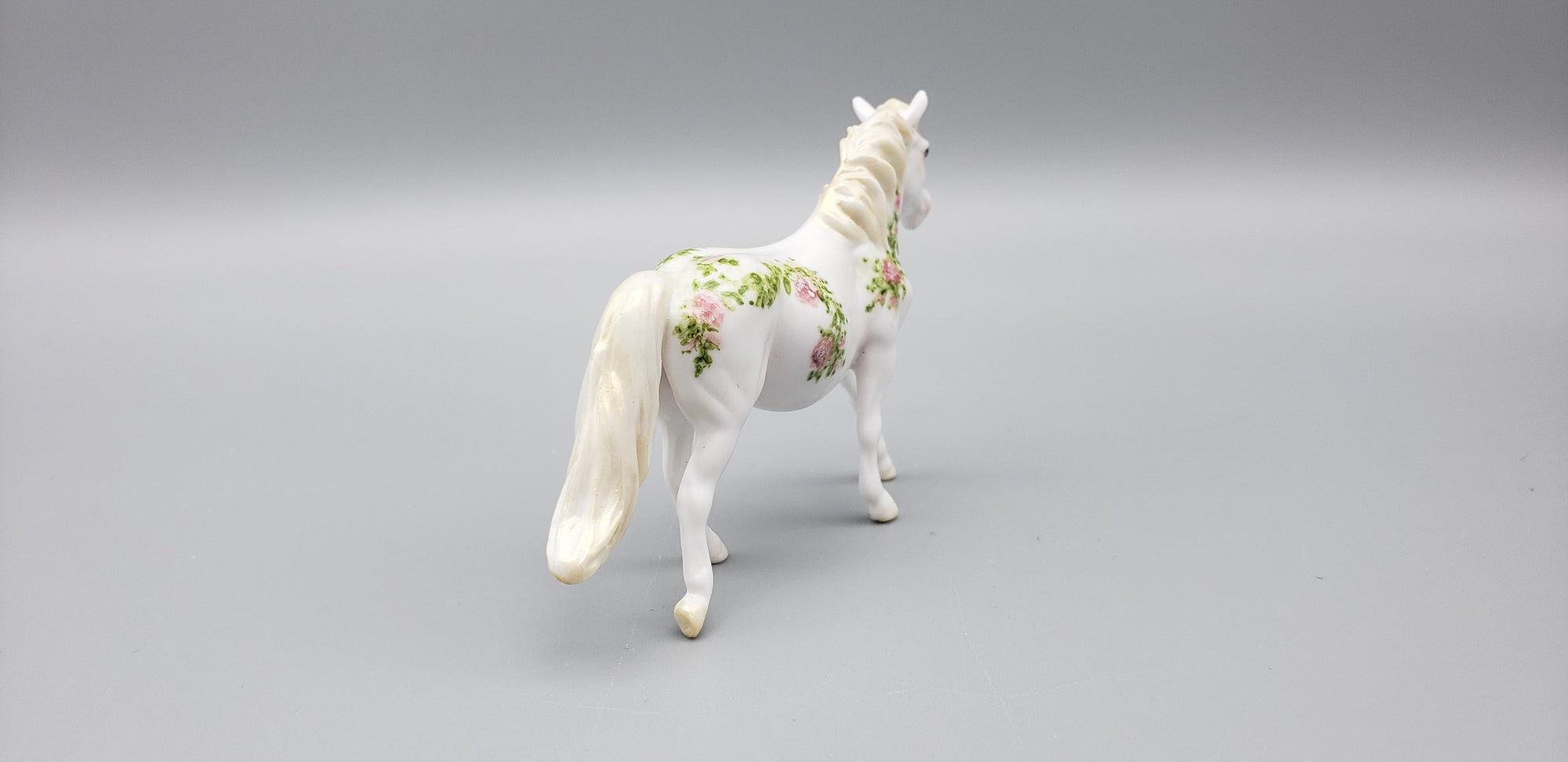 Ramblen Rose OOAK White with Handpainted Rose Deco Pony Chip By Andrea Thomason EQ23