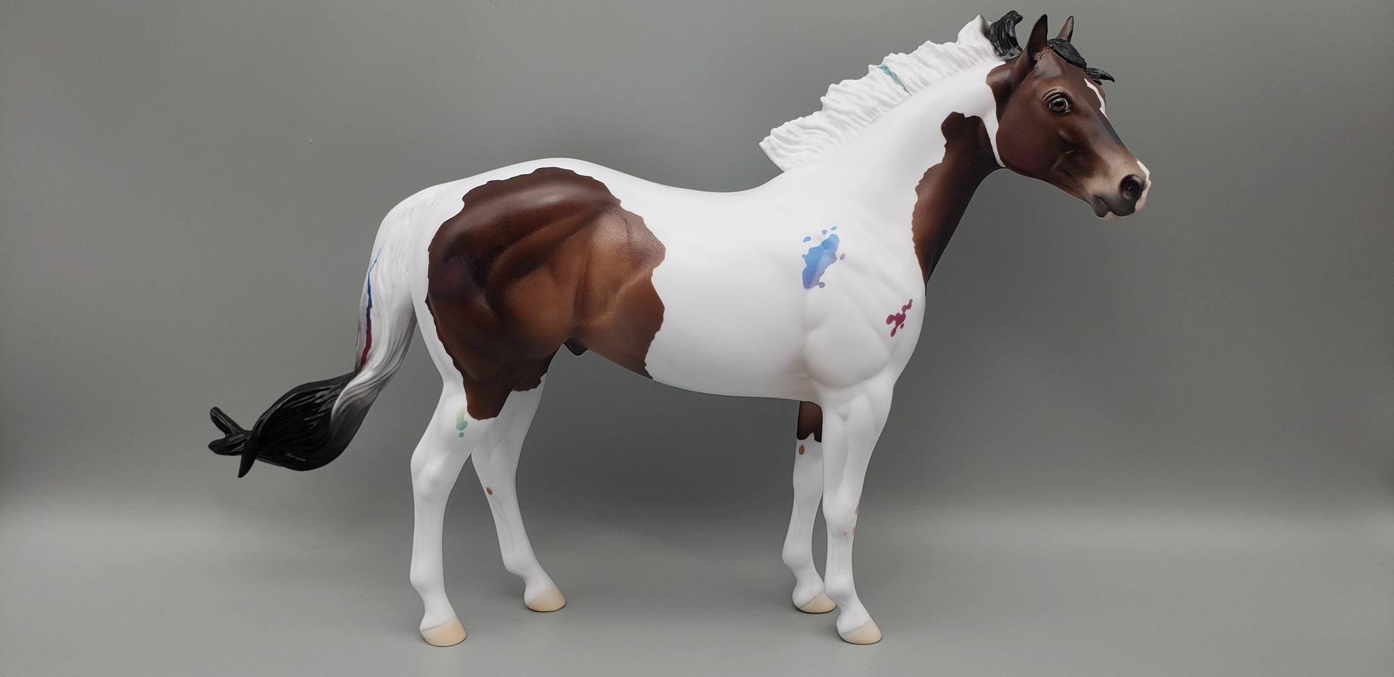 Kokomo Bay Tobiano Custom Ideal Stock Horse with Paint Splashes by Ashley Palmer and Ellen Robbins