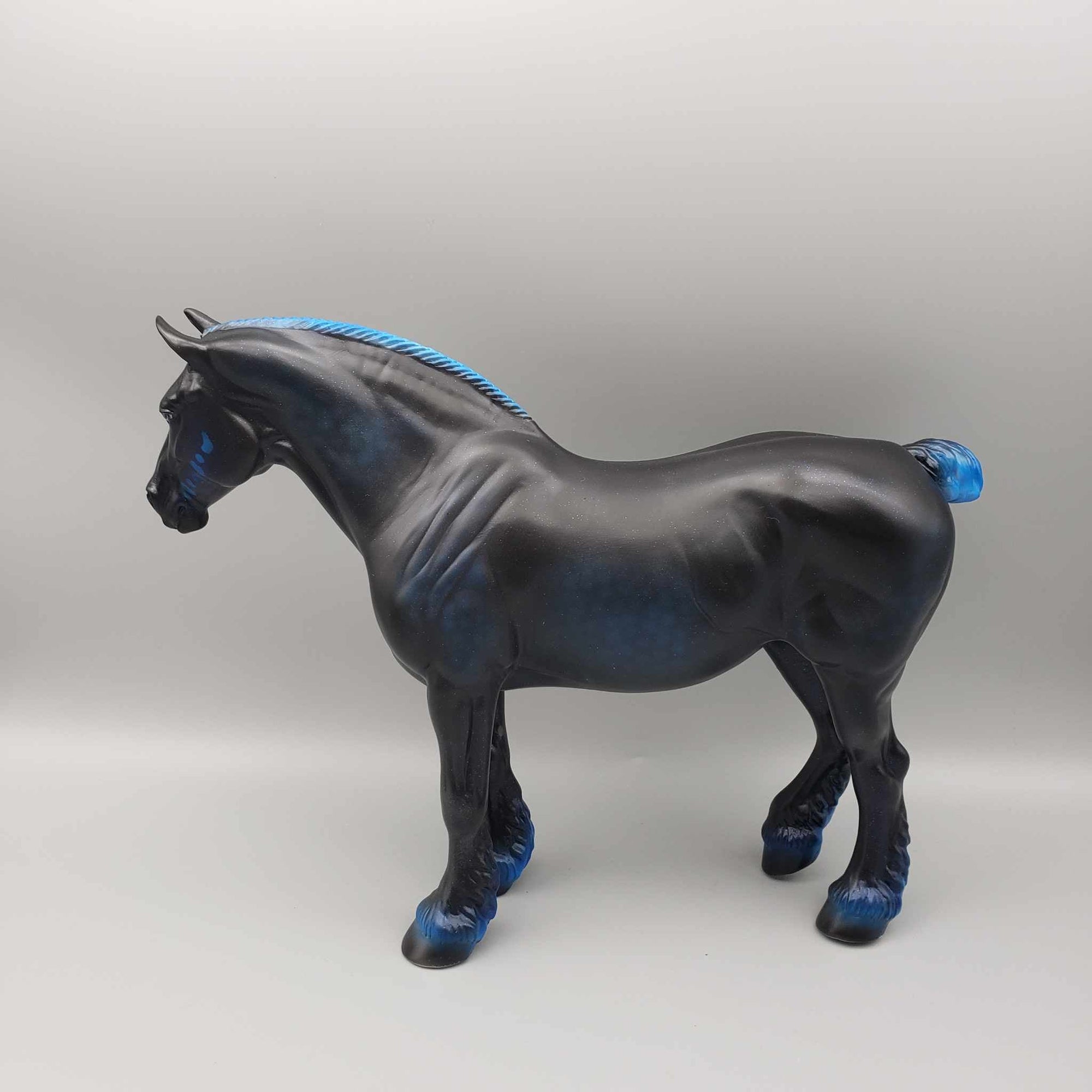 Obscurae OOAK Halloween Deco Dappled Black and Blue Roached Mane and Bobbed tail Heavy Draft By Ashley Palmer Moonlight Madness 2023 MM23