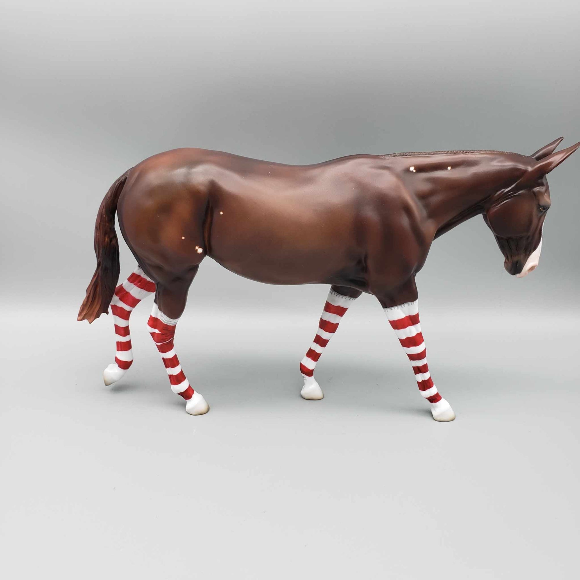 Peppermint Candy OOAK Dark Chestnut Mule with Striped Socks By Ashley Palmer Holiday Sale HS23