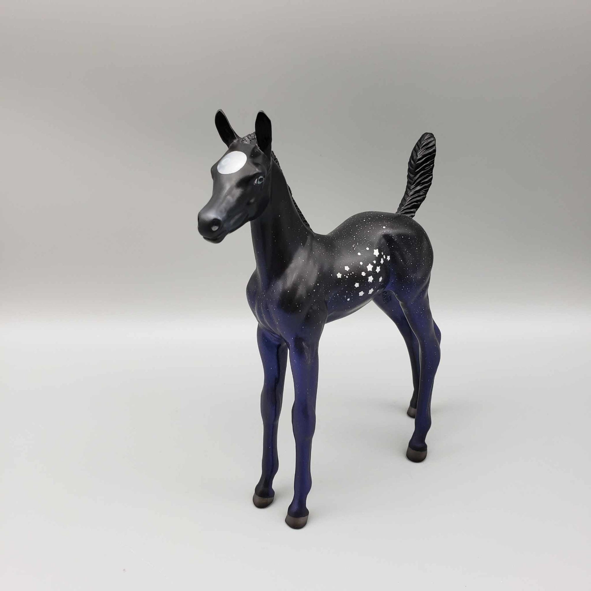 Hauntingly Handsome OOAK Halloween Deco Black Roan w/Stars Blacklight Arabian Foal Pebble By Angela Marleau Moonlight Madness 2023 MM23