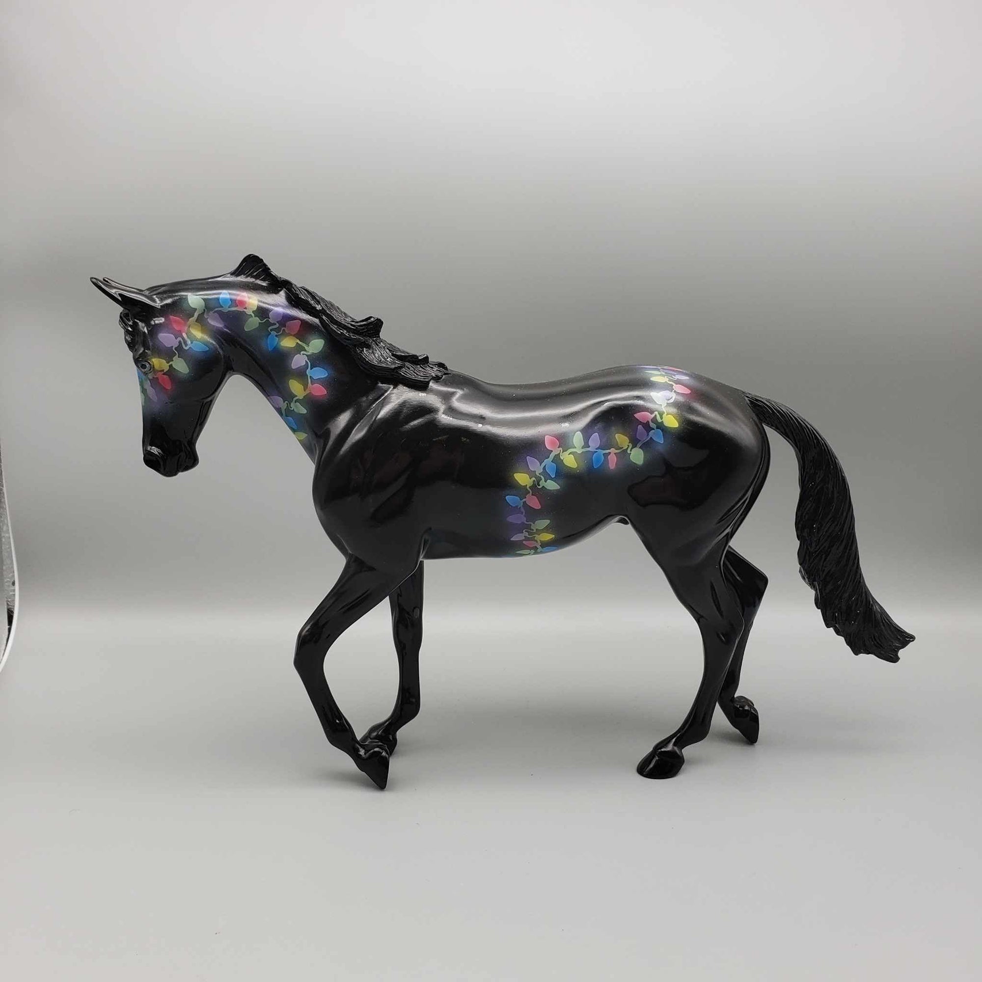 Lights A Glow OOAK Deco Black W/ Colored X-Mas Lights Thoroughbred By Dawn Quick Holiday Sale HS23