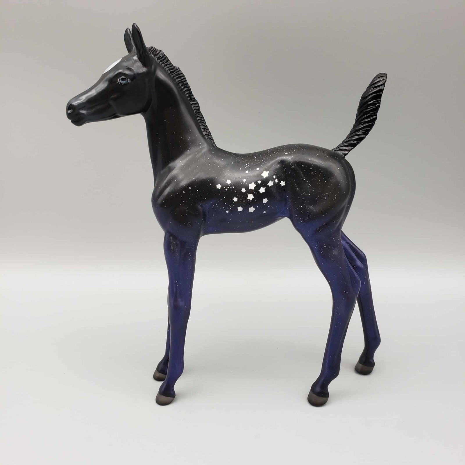 Hauntingly Handsome OOAK Halloween Deco Black Roan w/Stars Blacklight Arabian Foal Pebble By Angela Marleau Moonlight Madness 2023 MM23