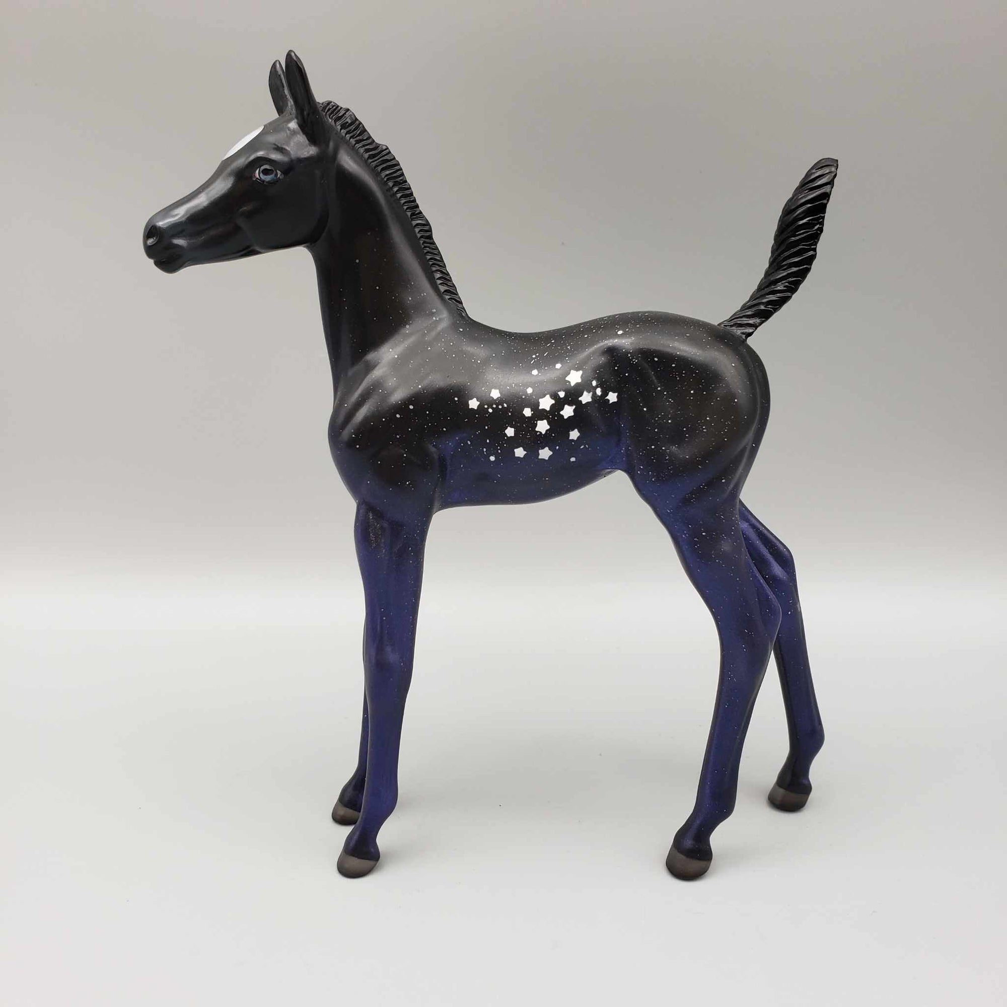 Hauntingly Handsome OOAK Halloween Deco Black Roan w/Stars Blacklight Arabian Foal Pebble By Angela Marleau Moonlight Madness 2023 MM23