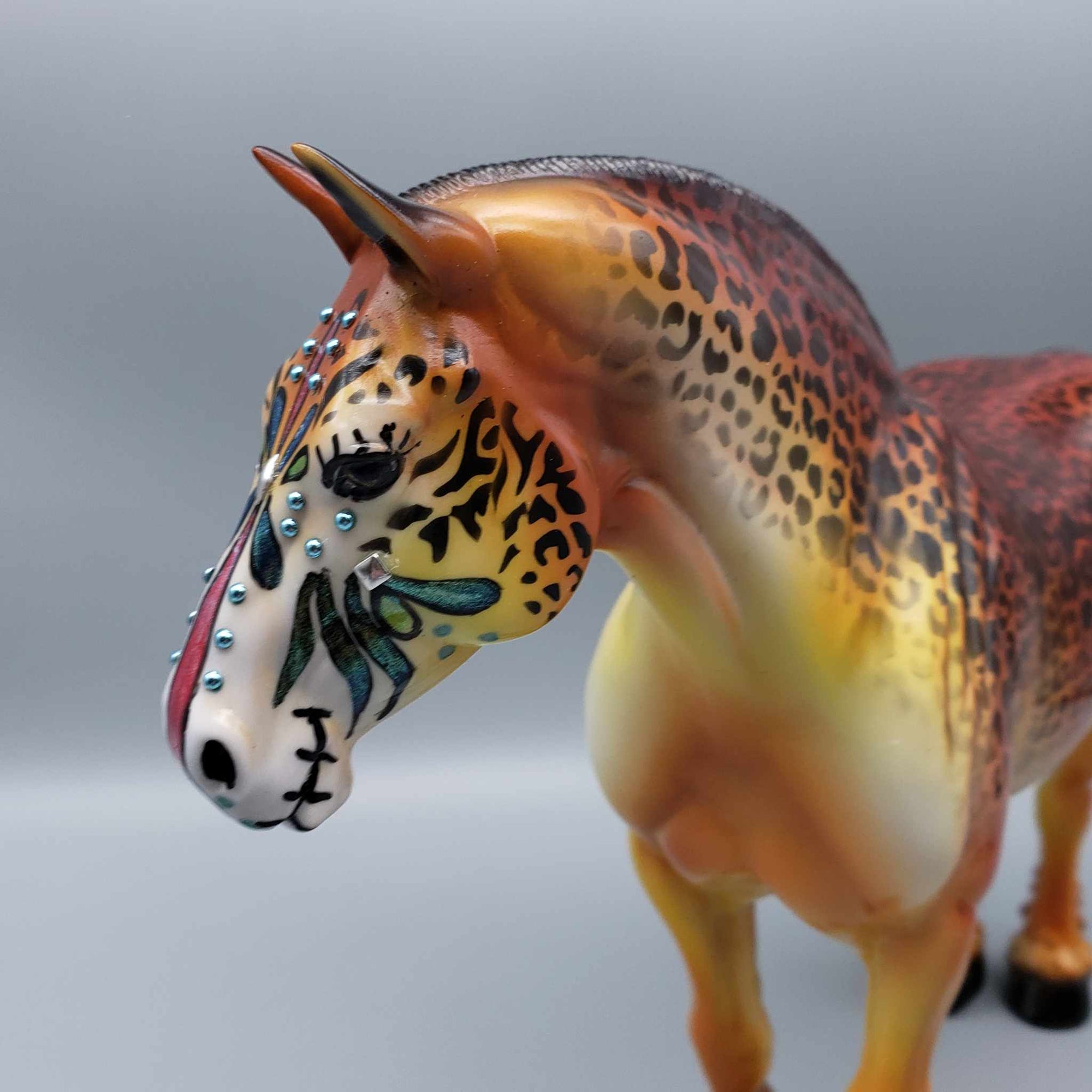 Stay Wild OOAK Leopard Print Deco Heavy Draft Sugar Skull By Dawn Quick Facebook Auction MM23