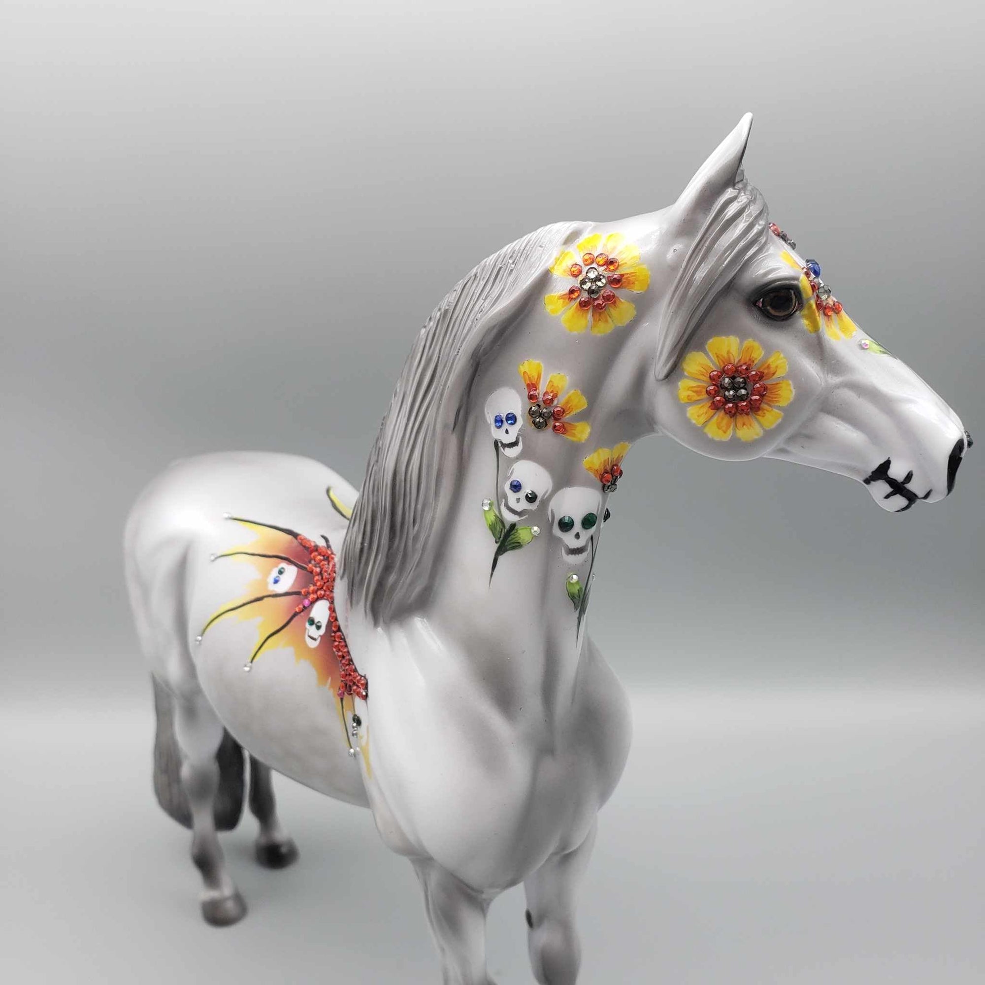 Final Awakening  OOAK Skulls and Sunflowers Glossy Blinged Morgan Sugar Skull By Dawn Quick Fall Facebook Auction