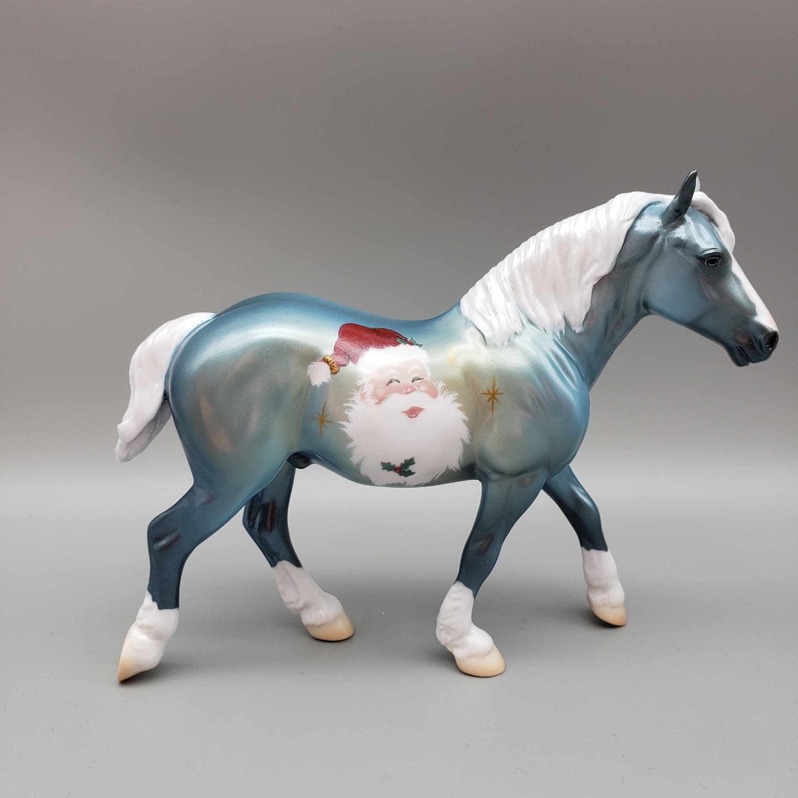 Here Comes Santa Claus OOAK Deco Blue W/ Santa Claus Draft Pebble By Jess Hamill Holiday Sale HS23