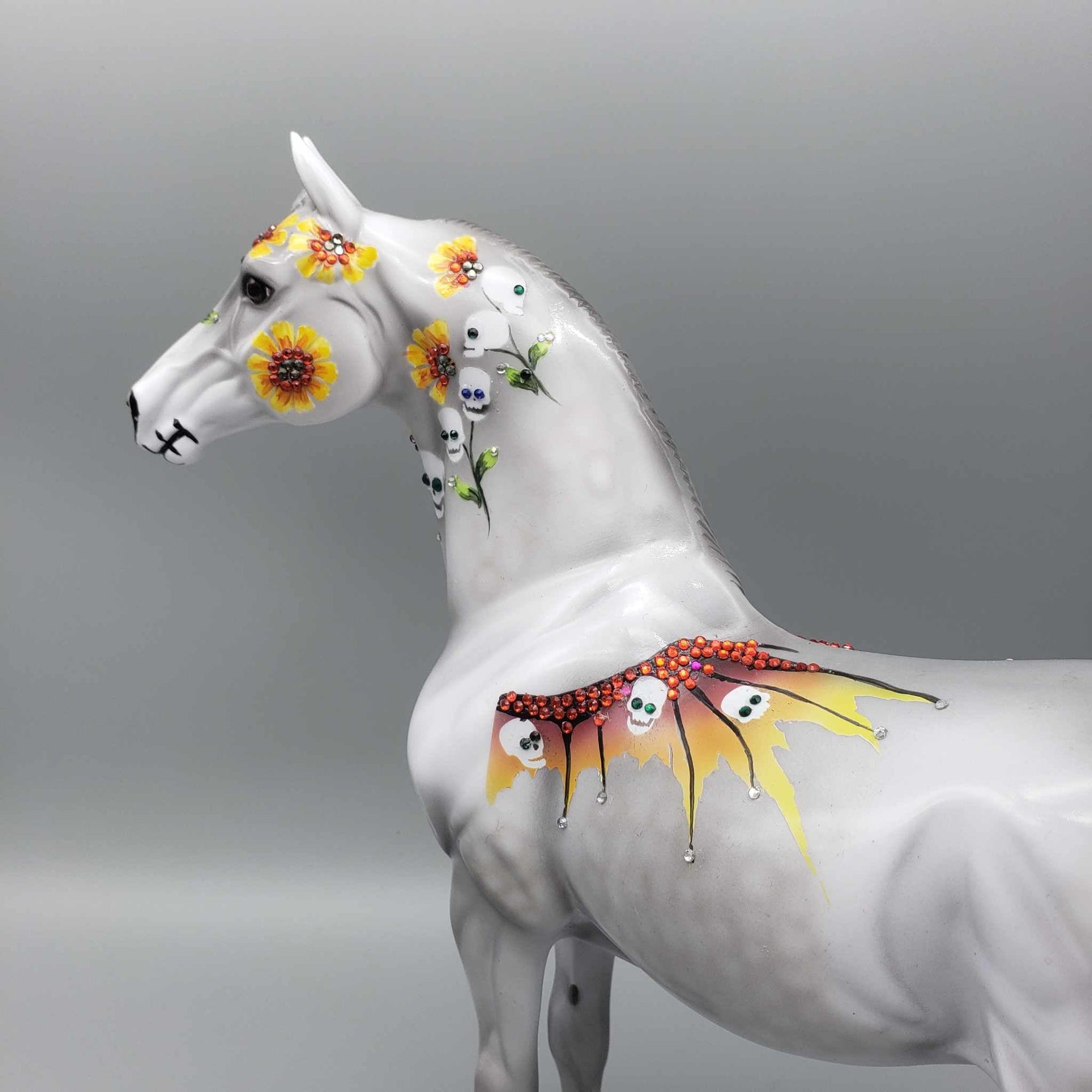 Final Awakening  OOAK Skulls and Sunflowers Glossy Blinged Morgan Sugar Skull By Dawn Quick Fall Facebook Auction